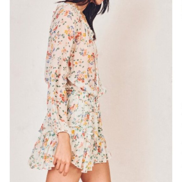 NWOT LOVESHACKFANCY Silk Popover Dress Ruffle in Floral Confetti (Size M) - Picture 3 of 9